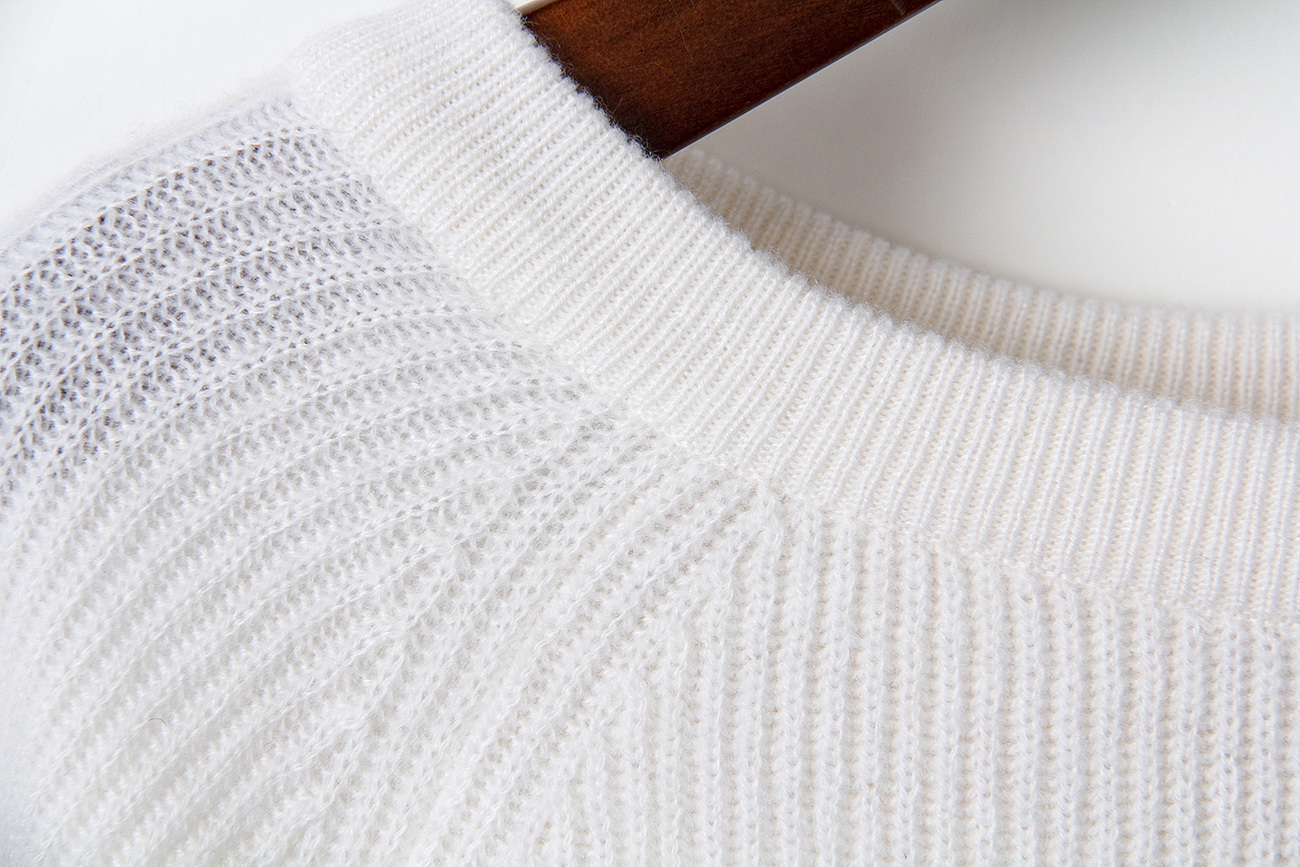 Rib Knitted Crew Neck Cashmere Sweater