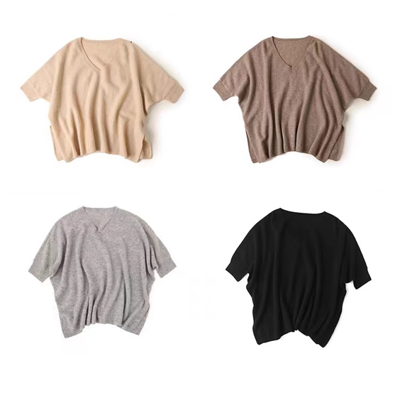 ແມ່ຍິງ v ຄໍ cashmere ສັ້ນເສື້ອຍືດສັ້ນ