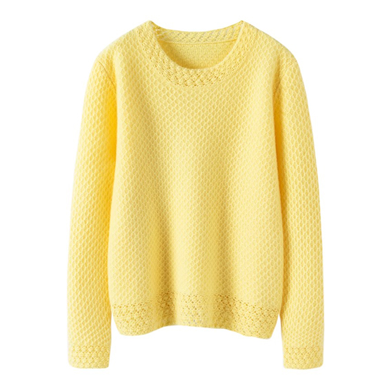 Maglione in cashmere girocollo lavorato a maglia da donna giallo