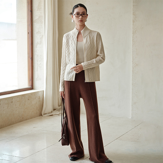 ژاکت ژاکت ژاکت کش باف پشمی زیپ دار کابلی کشمیری زنانه ایمفیلد