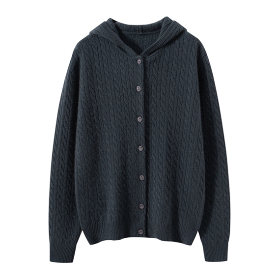 Women's Cozy Cable Knit cashmere Cardigan na may hooded
