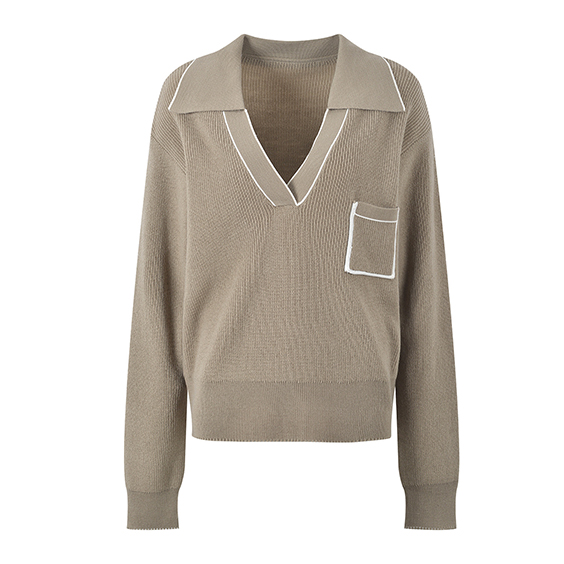 Sweater Kasmir Terbuka Kolar Polo Terbuka Wanita Berkualiti Tinggi