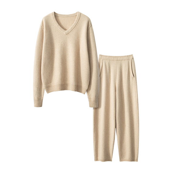 Pantaloni da donna alti in maglia di cashmere 2 pezzi