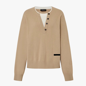 Kašmiirist kootud Henley kampsun naistele, pehme luksuslik V-kaelusega pullover