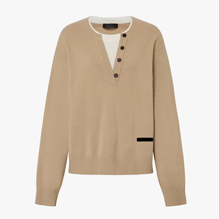Sweater Knit Henley Cashmere untuk Wanita Pullover Leher V Mewah Lembut