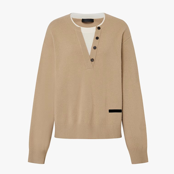 Kaschmir-Strick-Henley-Pullover f&uuml;r Damen, weicher, luxuri&ouml;ser Pullover mit V-Ausschnitt