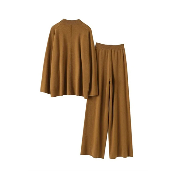 Conjunto feminino casual de caxemira lisa