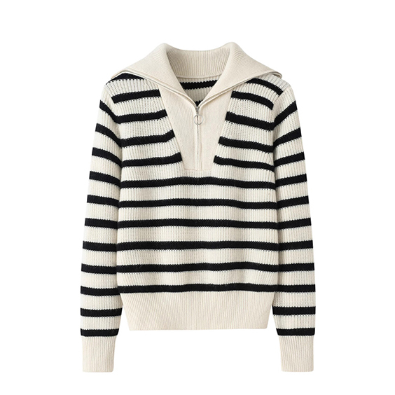 Ριγέ γυναίκες μισό φερμουάρ Kint Cashmere πουλόβερ
