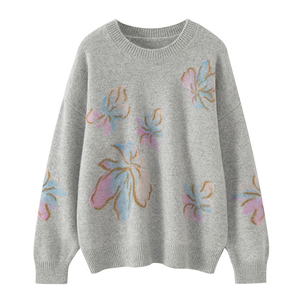 Imfield レディース クルーネック プリント 100 モンゴル産カシミヤ セーター