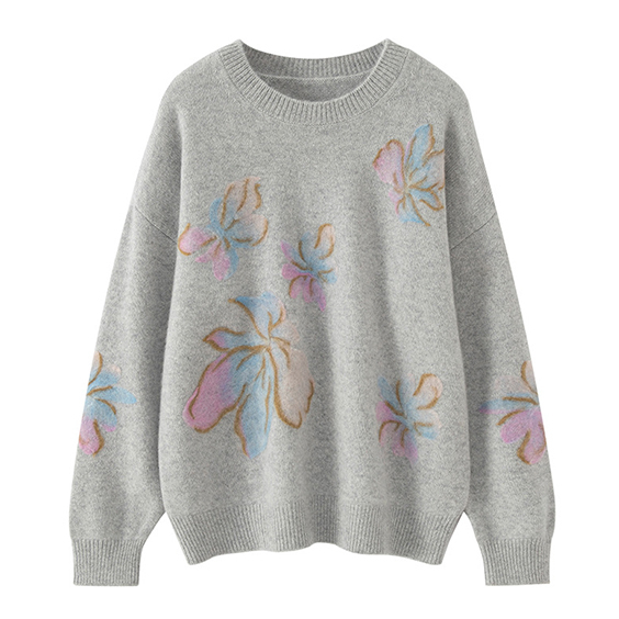 Imfield Womens Crew Hals gedruckt 100 mongolischer Kaschmirpullover