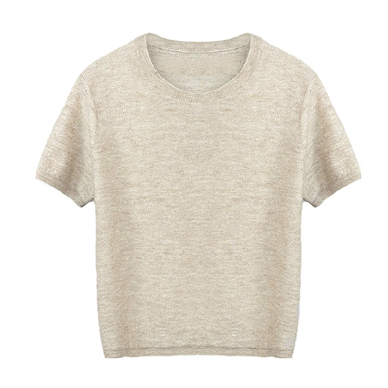 የተከረከመ አጭር እጅጌ cashmere ሱፍ ሹራብ ከፍተኛ ሴቶች