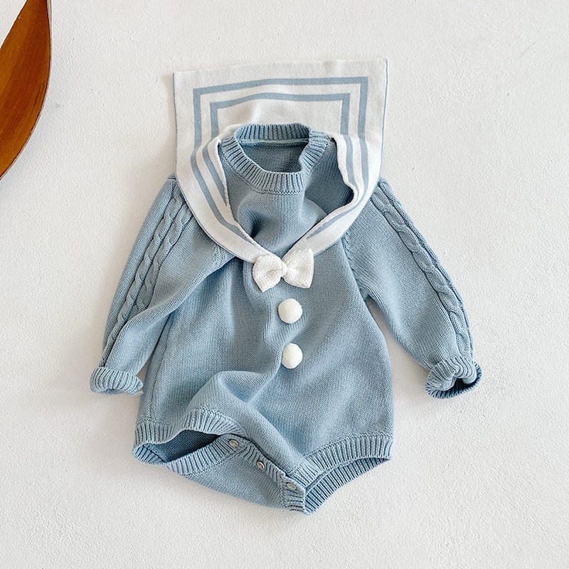 ODM New Arrival Knitted Bow Collar Baby Rompers 100 Organic Cotton Plain Spring Organic Cotton Baby Romper