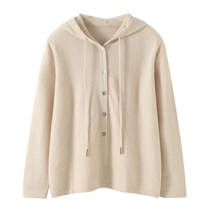 Pasadyang kalahating bukas na kababaihan cashmere lana mix hoodie