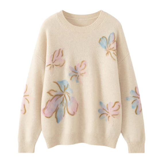 Imfield Womens Crew Hals gedruckt 100 mongolischer Kaschmirpullover