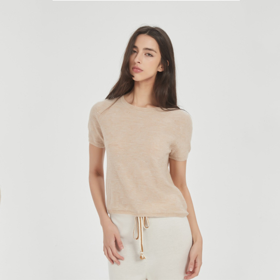 የተከረከመ አጭር እጅጌ cashmere ሱፍ ሹራብ ከፍተኛ ሴቶች