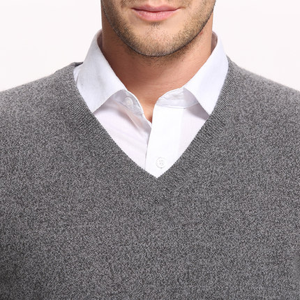 Men Plain knit V Neck Cashmere Sweater 