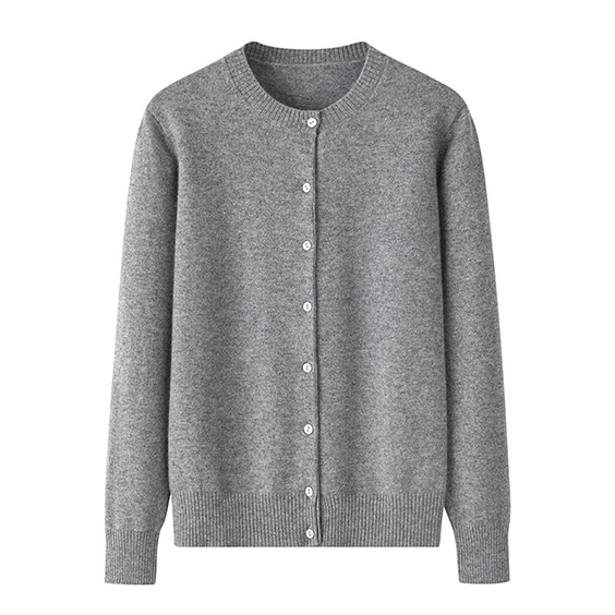 여러 가지 빛깔의 여성 라운드 넥 캐시미어 카디건 