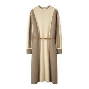 Luksusowa mongolska sukienka sweterkowa z kaszmiru, z okrągłym dekoltem, na jesień