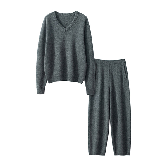 Pantaloni da donna alti in maglia di cashmere 2 pezzi