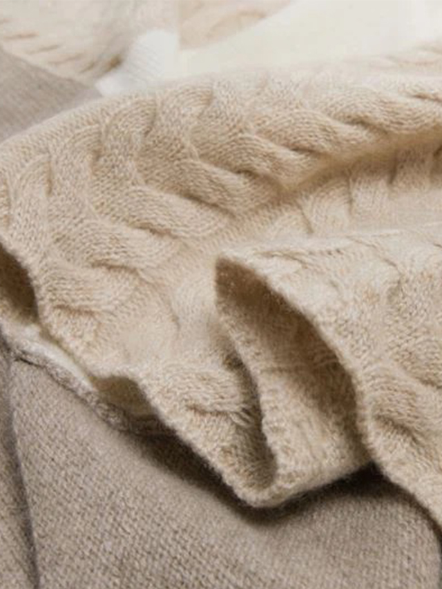  Cable kuunganishwa Cashmere crew shingo Poncho