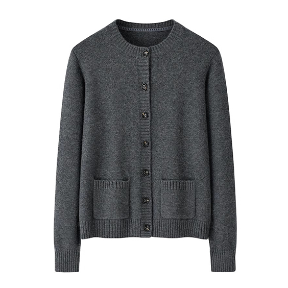 Shingo ya Wafanyakazi wa Wanawake Mifuko ya cardigan iliyounganishwa ya cashmere