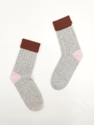 Color Block Cable Knit Cashmere Socks