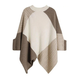  케이블 니트 캐시미어 크루넥 판초