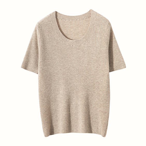 ผู้หญิง Womens Worsted 100 Cashmere u-neck เสื้อยืดเสื้อยืด