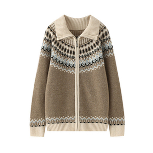 ເສື້ອຢືດ cardigan ຂອງແມ່ຍິງ cashmere knit fair isle ມີ zipper