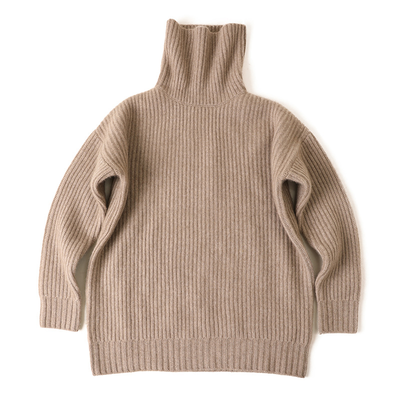 Rib Knitted Turtle Neck Cashmere Sweater