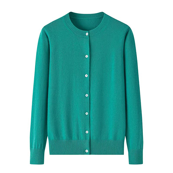 여러 가지 빛깔의 여성 라운드 넥 캐시미어 카디건 