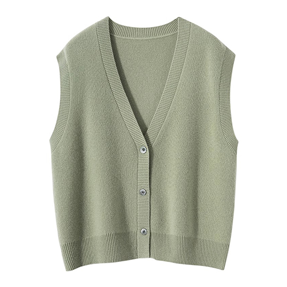 Tombol kasmir wanita di atas vest leher cardigan