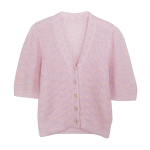 Mohair v-hals puff kortermet cardigangenser for kvinner