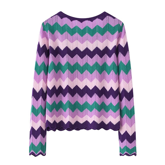 Maglione in cashmere a righe da donna - Maglione girocollo multicolore