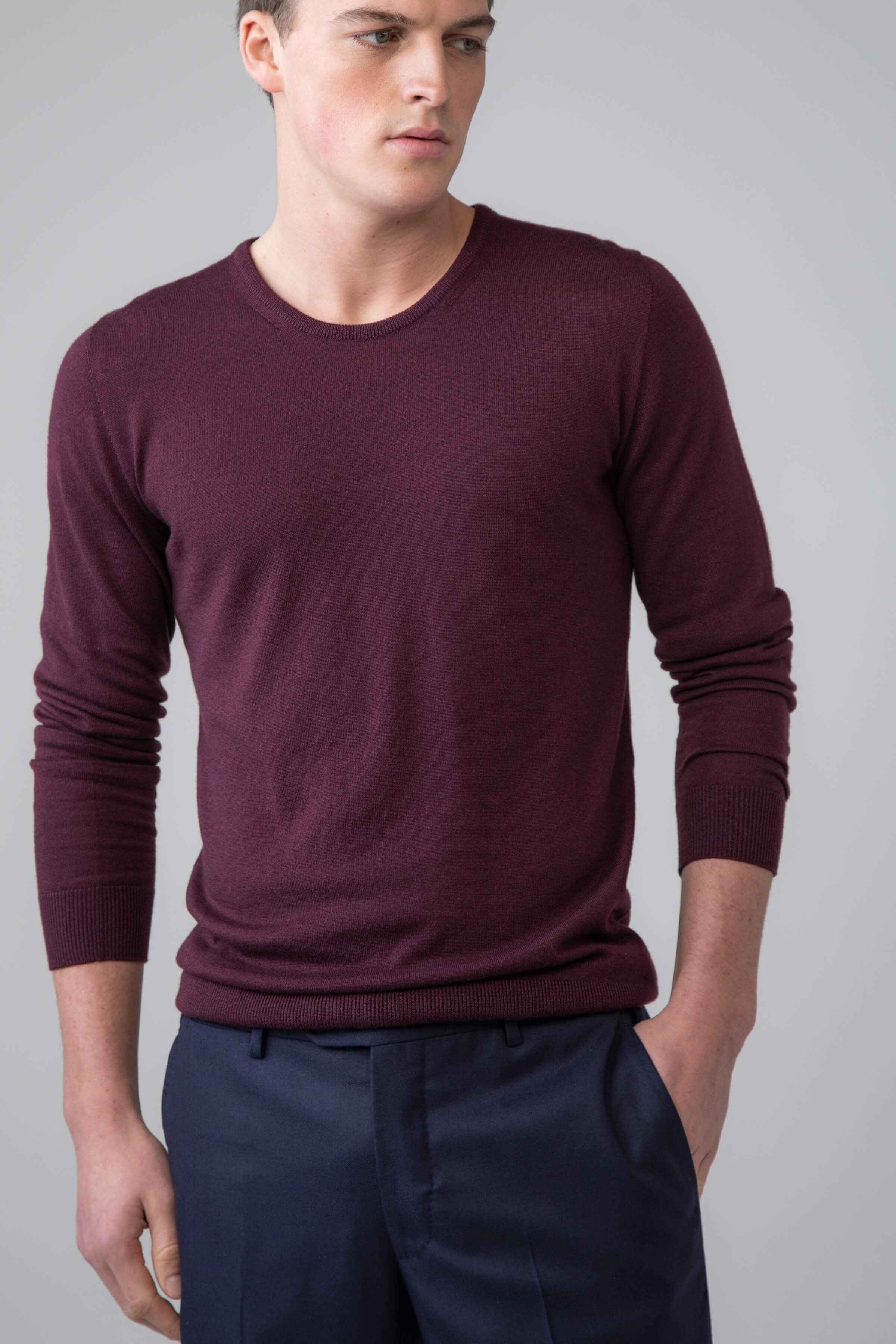 Men Silk and Cashmere Round Neck Sweater 