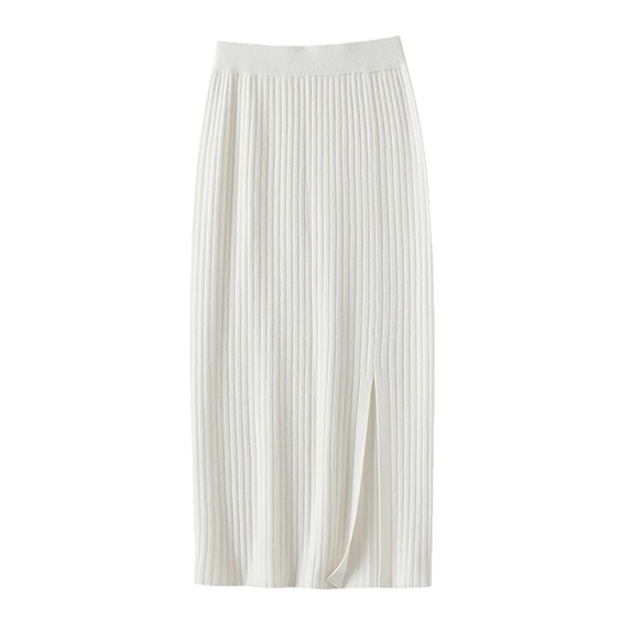 Wysokiej jakości prążkowana sp&oacute;dnica z kaszmiru w kolorze białym