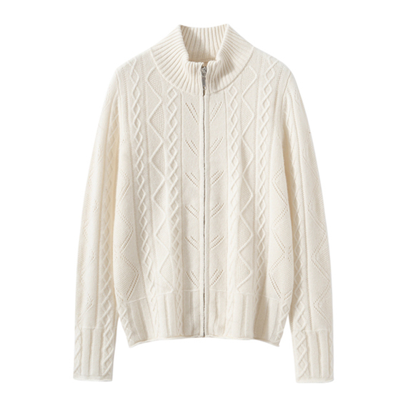 Imfield Kaschmir-Cardigan f&uuml;r Damen mit Zopfmuster und Rei&szlig;verschluss