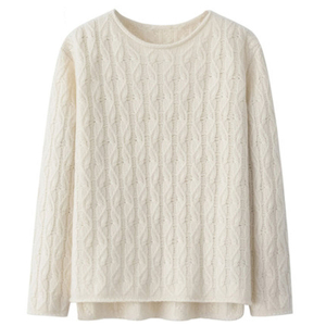 Cable Knitted Crew Neck Cashmere Sweater