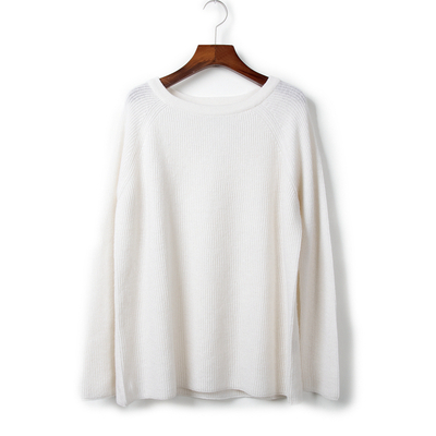 Rib Knitted Crew Neck Cashmere Sweater