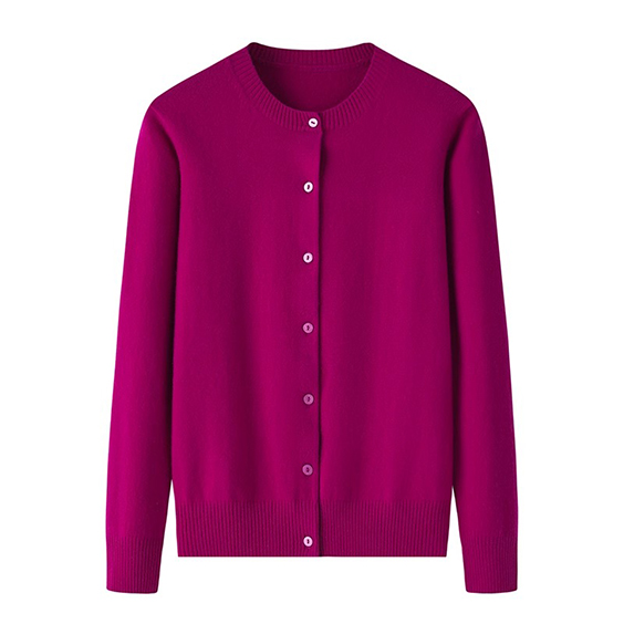 여러 가지 빛깔의 여성 라운드 넥 캐시미어 카디건 