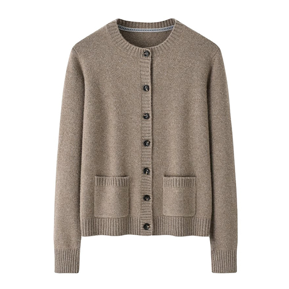 Shingo ya Wafanyakazi wa Wanawake Mifuko ya cardigan iliyounganishwa ya cashmere