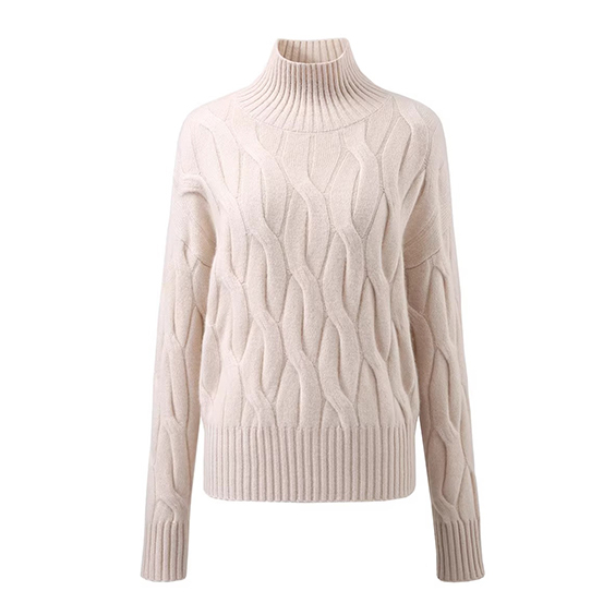 Wanita Turtleneck Crinkle Sweater