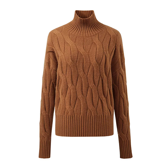 Wanita Turtleneck Crinkle Sweater
