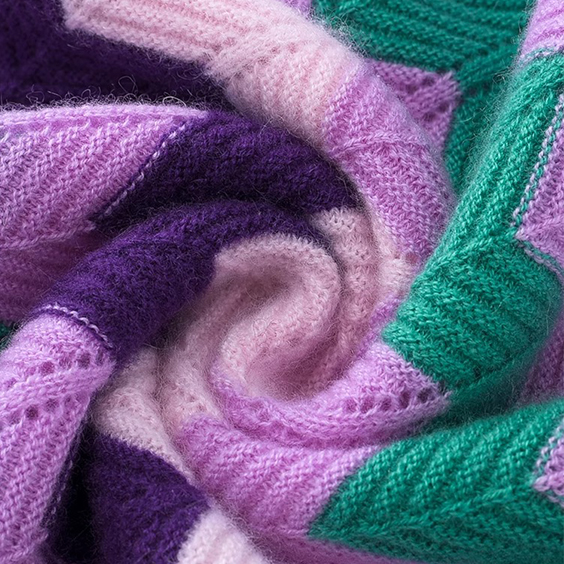 Maglione in cashmere a righe da donna - Maglione girocollo multicolore