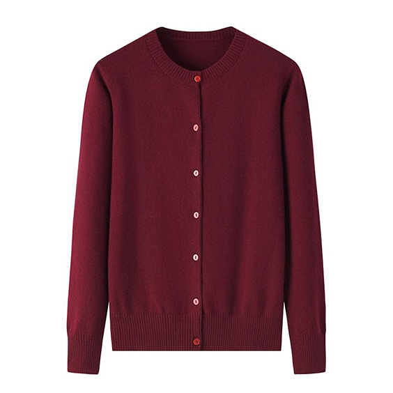 Raznobojni ženski kardigan od kašmira s okruglim izrezom 