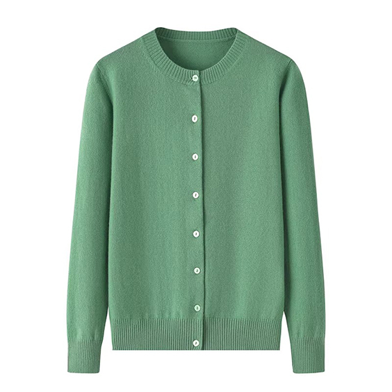 여러 가지 빛깔의 여성 라운드 넥 캐시미어 카디건 