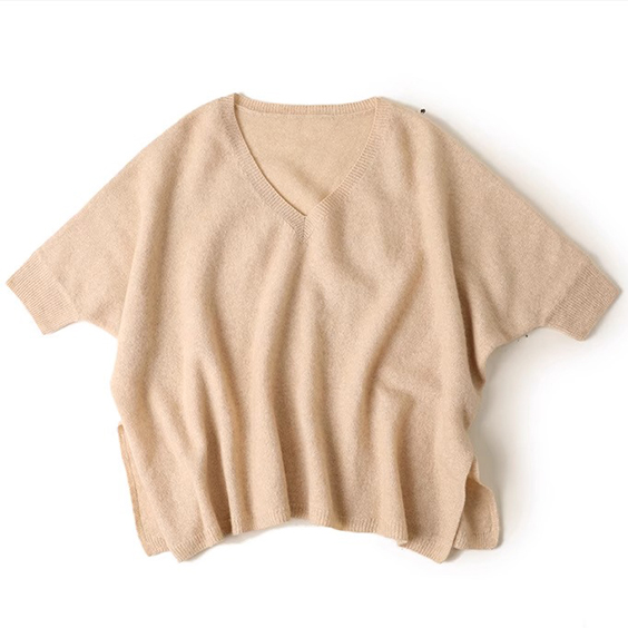 Women V Neck Cashmere rövid ujjú pulóverek