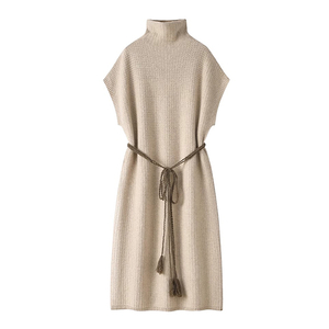 Abito maglione maglione a collo alto in cashmere mongolo spesso senza maniche