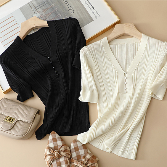 Casual Silk Wol gemeng Cashmere V-Neck T-hemp vir vroue