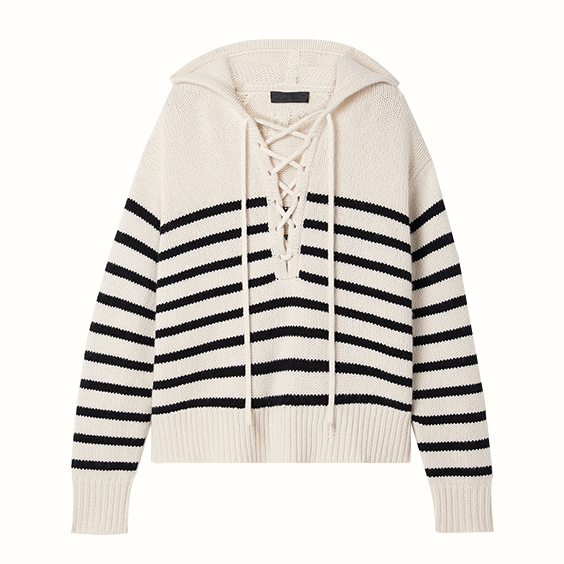 Wanawake wakiwa na waya-up wa Striped Mongolia Cashmere pullover hoodie